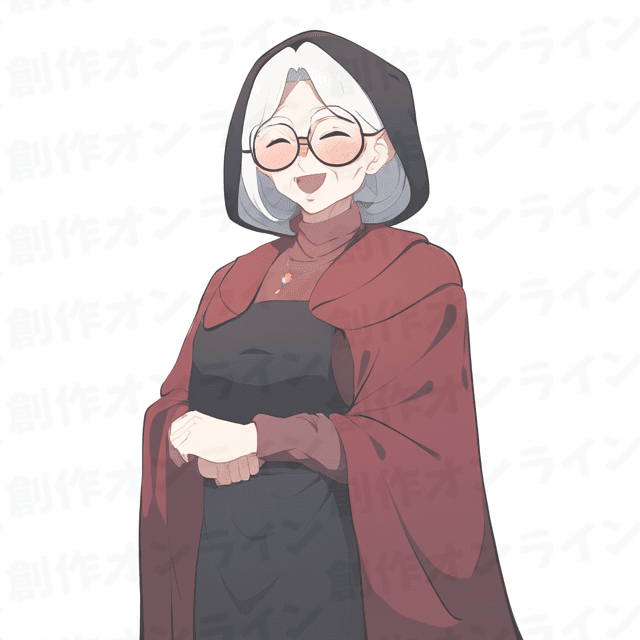 笑顔の銀髪の女性、赤いマントと黒いドレスを着たおばあちゃん、商用利用可能な画像
