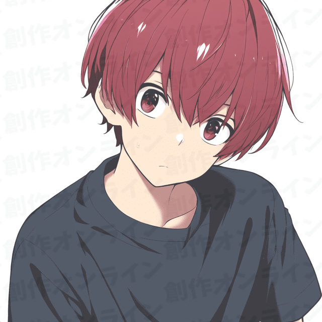 黒色の髪の、青色の目をした、驚きの表情をしている、黒いTシャツを着た男の子、商用利用可能な画像