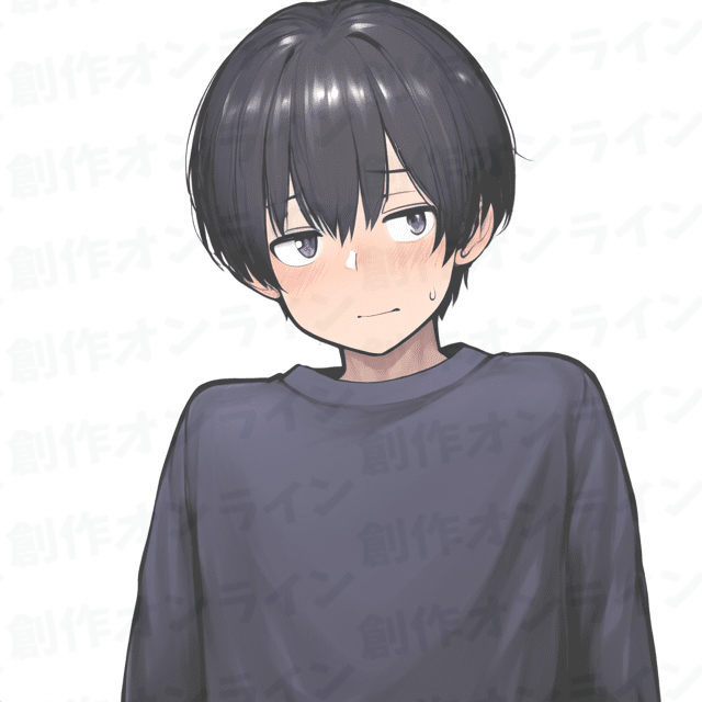 黒髪の、茶色の目をした、困惑の表情をしている、黒いTシャツを着た少年、商用利用可能な画像