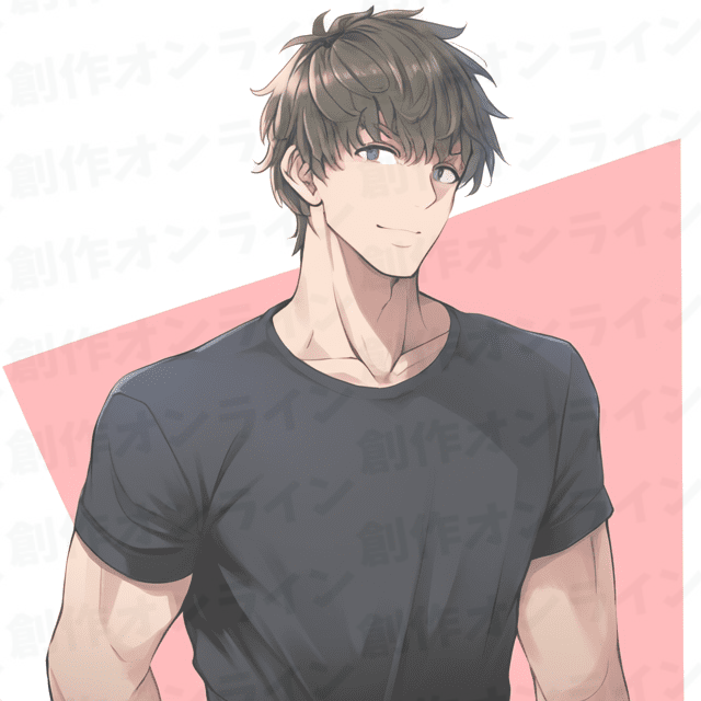 茶髪の、青い目をした、微笑みの表情をしている、黒いTシャツを着た男性、商用利用可能な画像